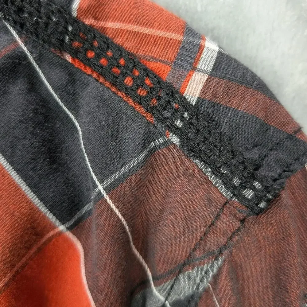 Helix Shirt Mens Small Orange Black Plaid Button Up Lace Athletic Fit Roll Tab